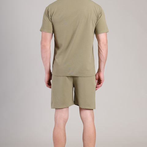 Olive Green Cotton Co-Ord Set (Tshirt+Short) | NS-33