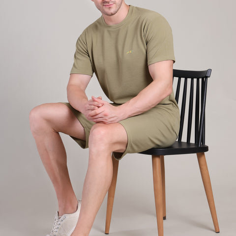 Olive Green Cotton Co-Ord Set (Tshirt+Short) | NS-33