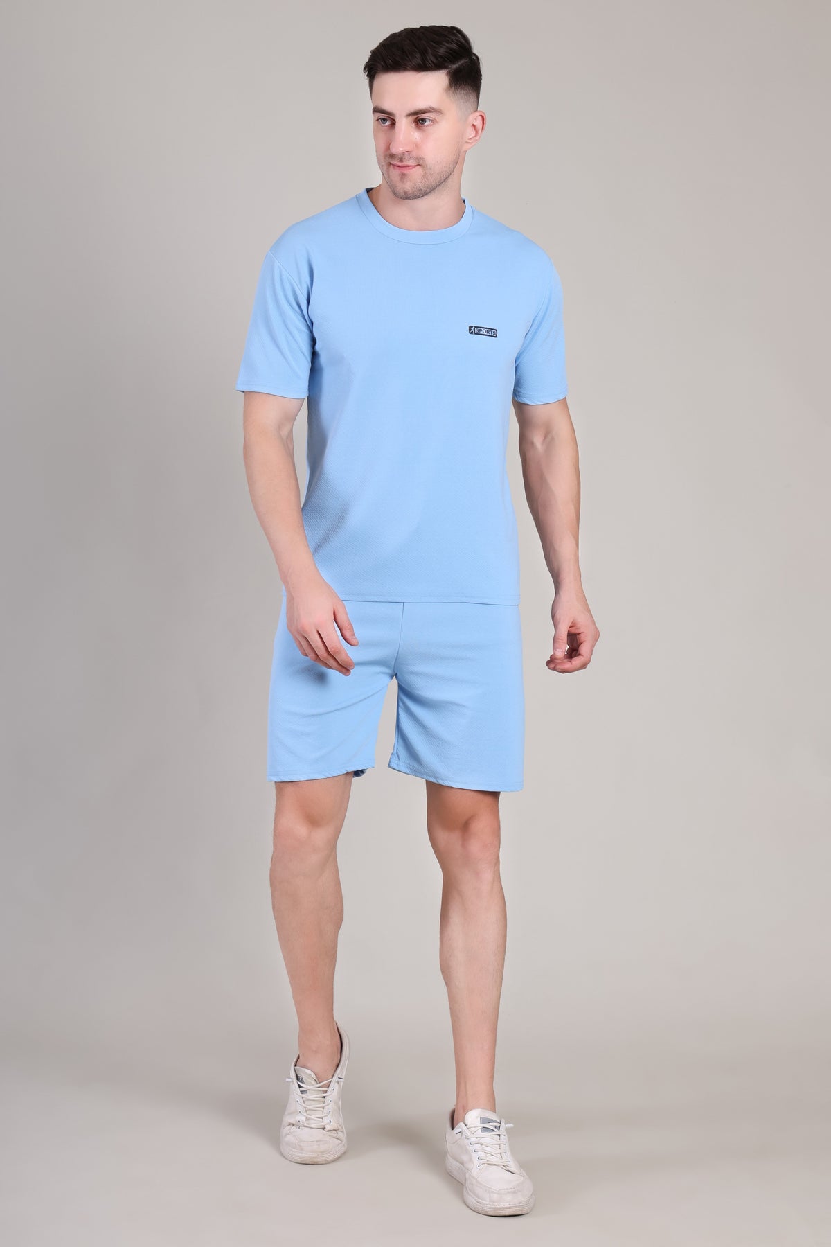Light Blue Cotton Co-Ord Set (Tshirt+Short) | NS-34
