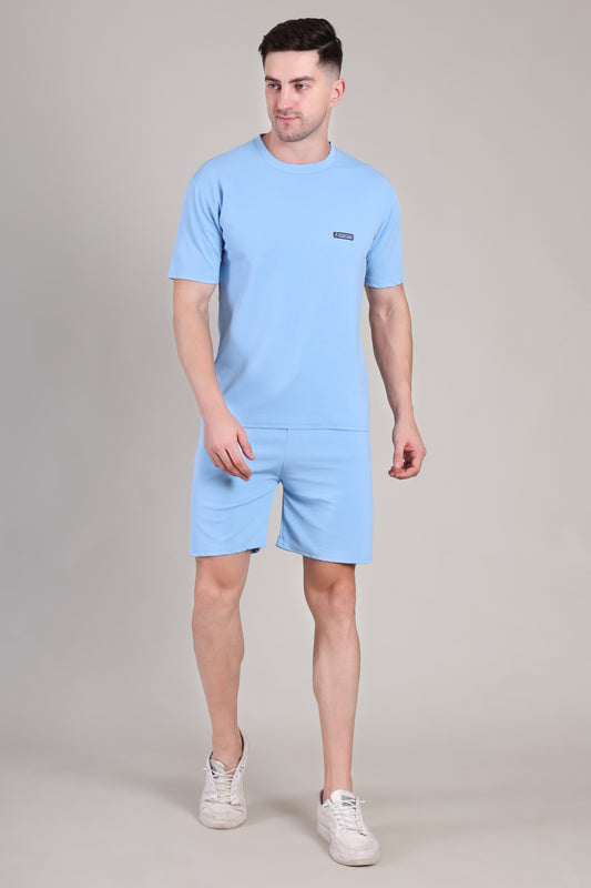 Light Blue Cotton Co-Ord Set (Tshirt+Short) | NS-34