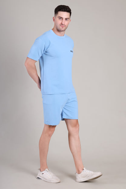 Light Blue Cotton Co-Ord Set (Tshirt+Short) | NS-34