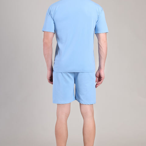 Light Blue Cotton Co-Ord Set (Tshirt+Short) | NS-34