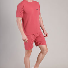 Brick Red Cotton Co-Ord Set (Tshirt+Short) | NS-36