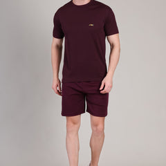 Dark Wine Cotton Co-Ord Set (Tshirt+Short) | NS-29