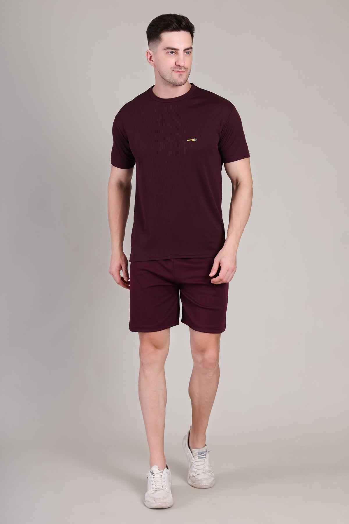 Dark Wine Cotton Co-Ord Set (Tshirt+Short) | NS-29