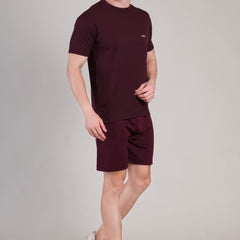 Dark Wine Cotton Co-Ord Set (Tshirt+Short) | NS-29