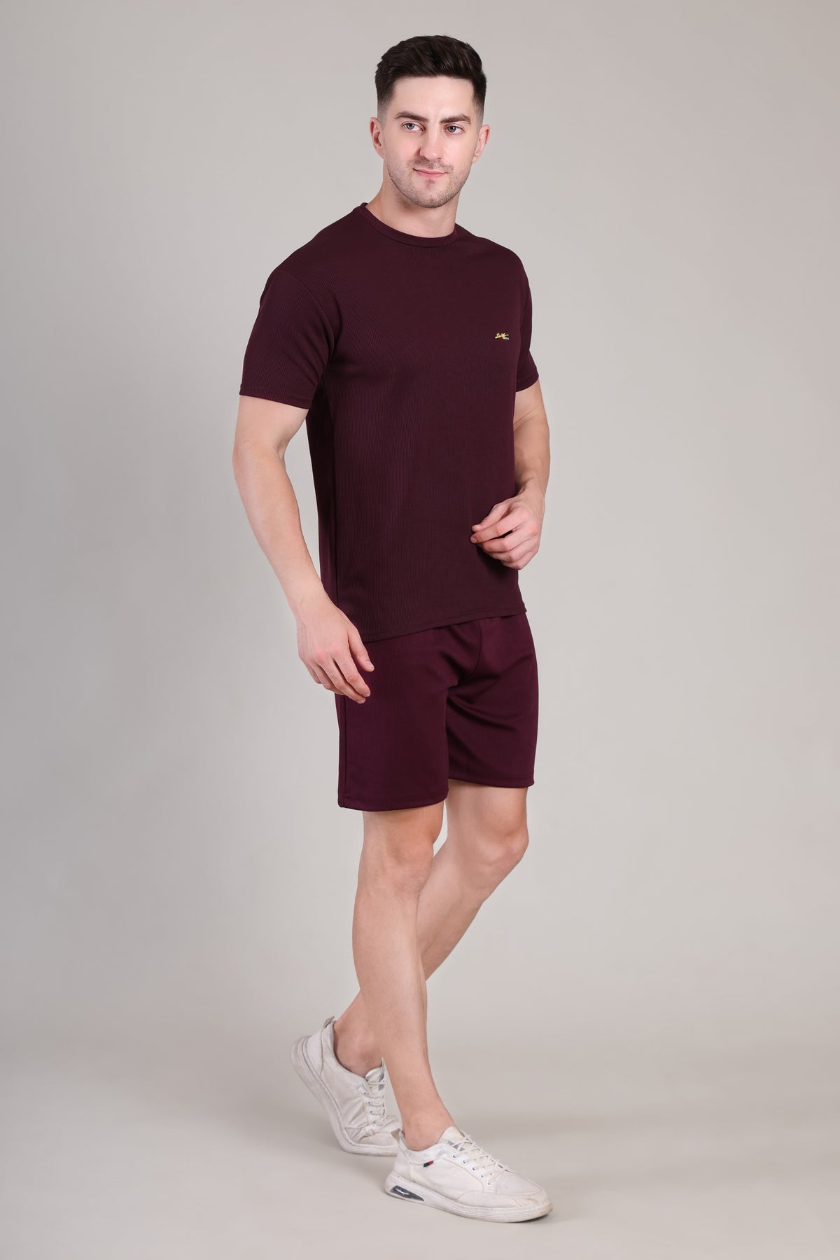Dark Wine Cotton Co-Ord Set (Tshirt+Short) | NS-29