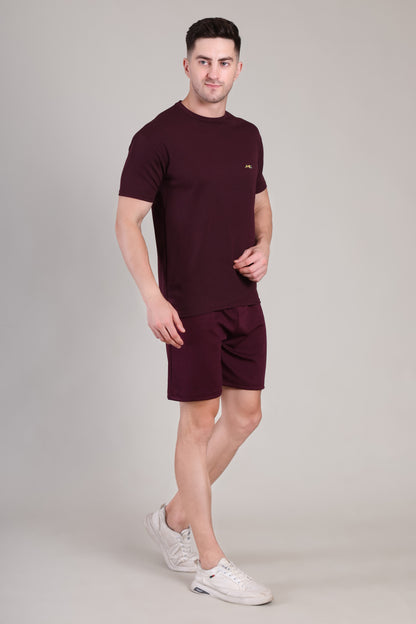 Dark Wine Cotton Co-Ord Set (Tshirt+Short) | NS-29