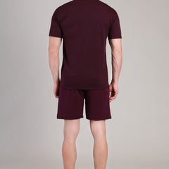 Dark Wine Cotton Co-Ord Set (Tshirt+Short) | NS-29
