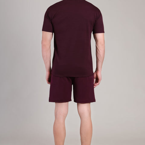 Dark Wine Cotton Co-Ord Set (Tshirt+Short) | NS-29