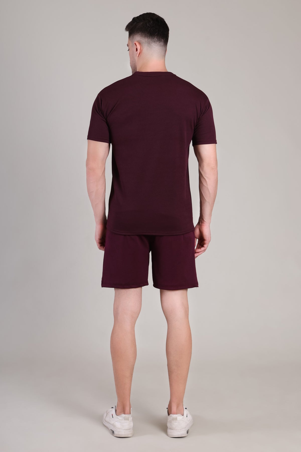 Dark Wine Cotton Co-Ord Set (Tshirt+Short) | NS-29