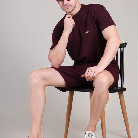 Dark Wine Cotton Co-Ord Set (Tshirt+Short) | NS-29
