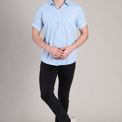 Men's Casual Half Sleeve Shirt - Blue | BHS-183