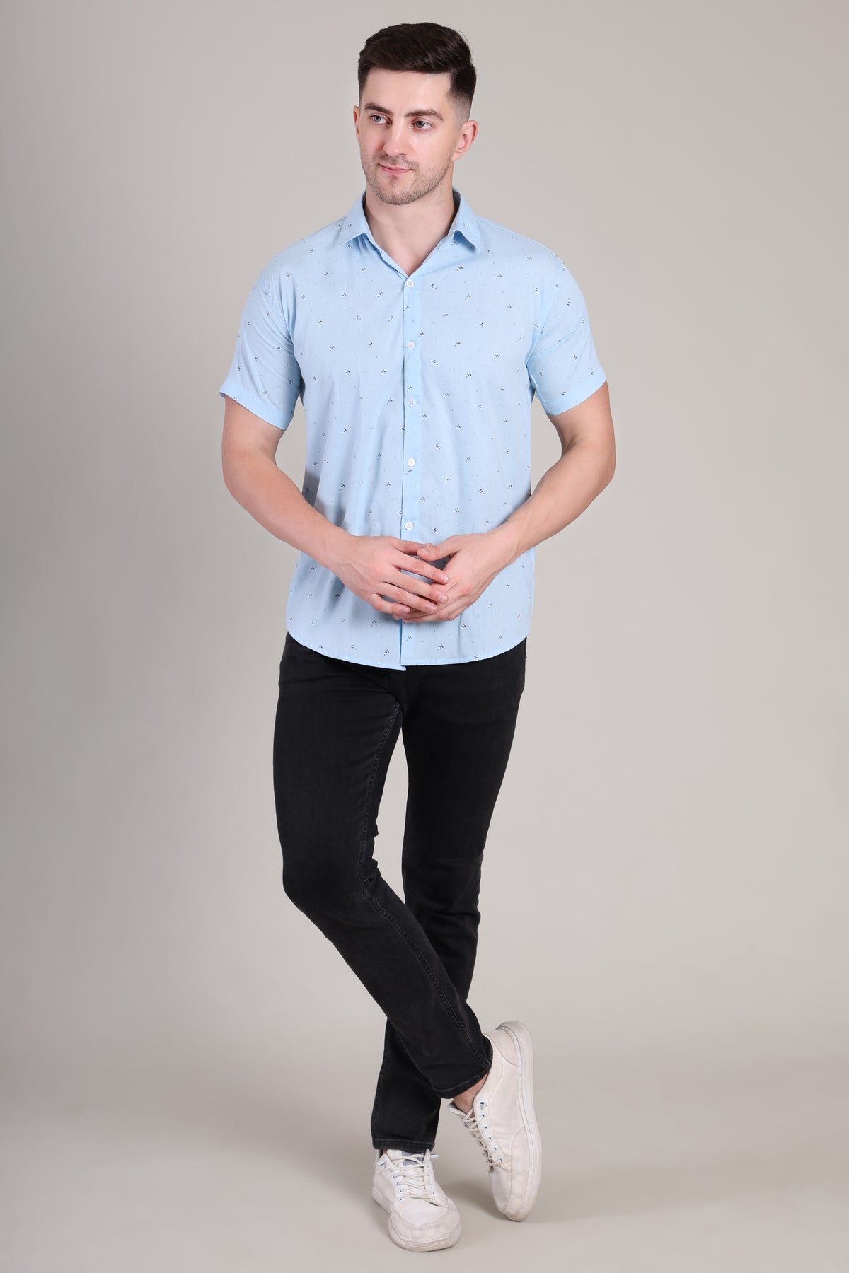 Men's Casual Half Sleeve Shirt - Blue | BHS-183