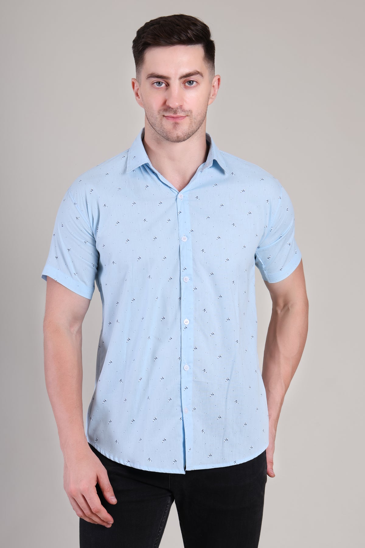 Men's Casual Half Sleeve Shirt - Blue | BHS-183
