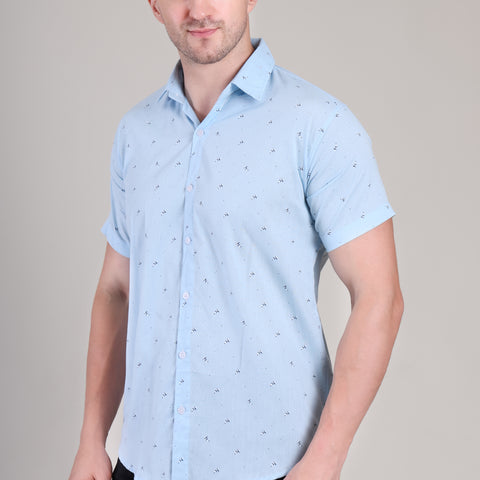 Men's Casual Half Sleeve Shirt - Blue | BHS-183
