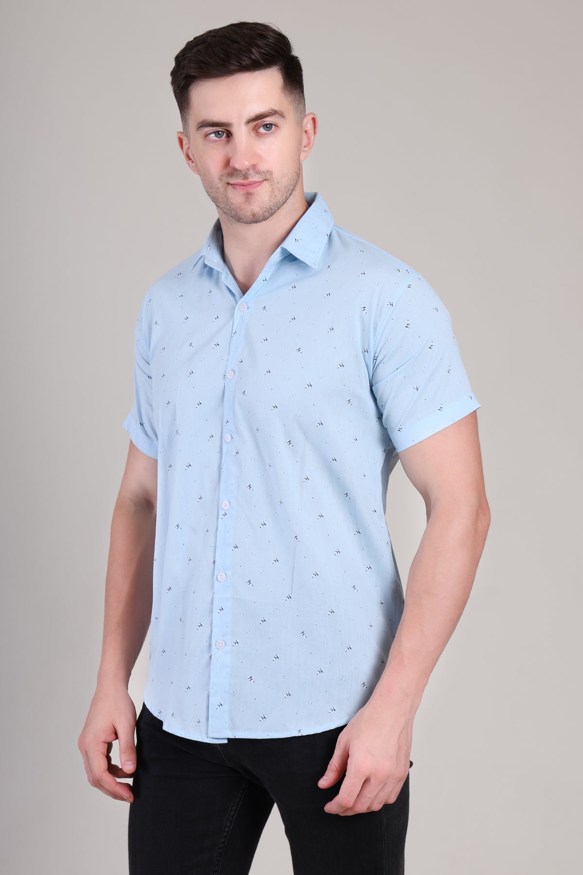 Men's Casual Half Sleeve Shirt - Blue | BHS-183