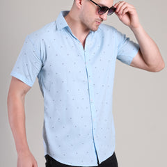 Men's Casual Half Sleeve Shirt - Blue | BHS-183