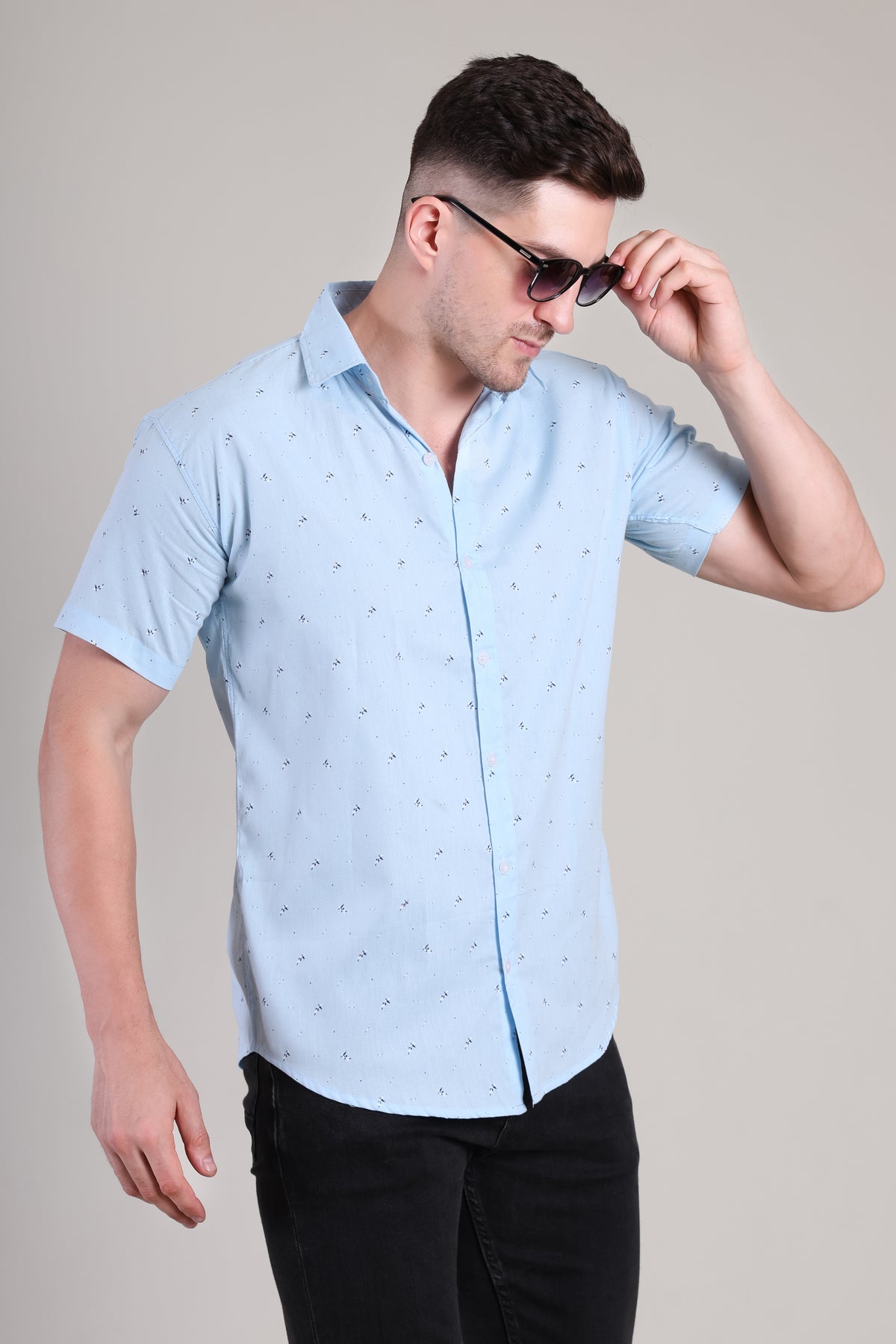 Men's Casual Half Sleeve Shirt - Blue | BHS-183