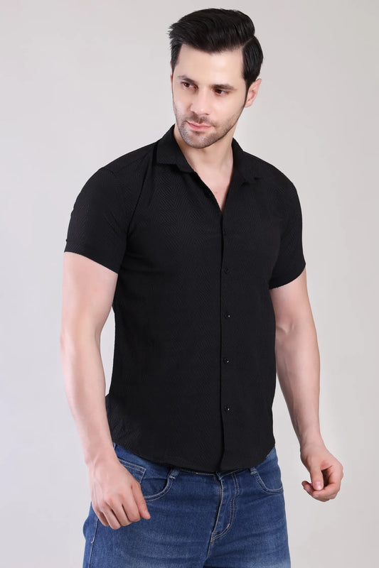 Men's Casual Printed Half Sleeve Shirt – Black | UHSS-144