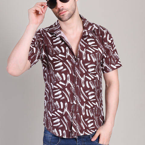 Men's Casual Printed Half Sleeve Shirt – Maroon | UHSS-127