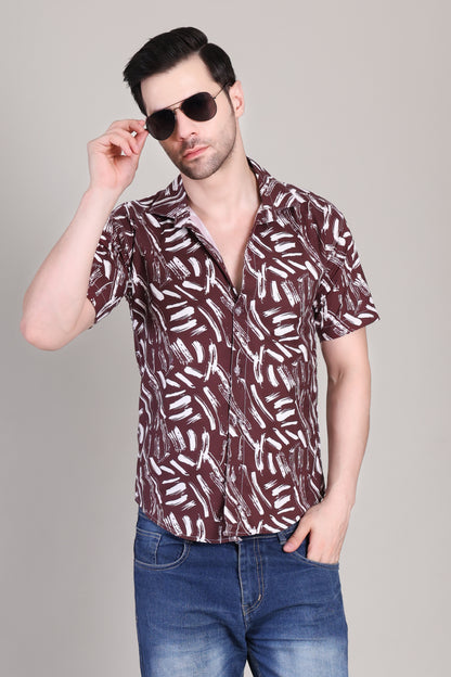 Men's Casual Printed Half Sleeve Shirt – Maroon | UHSS-127