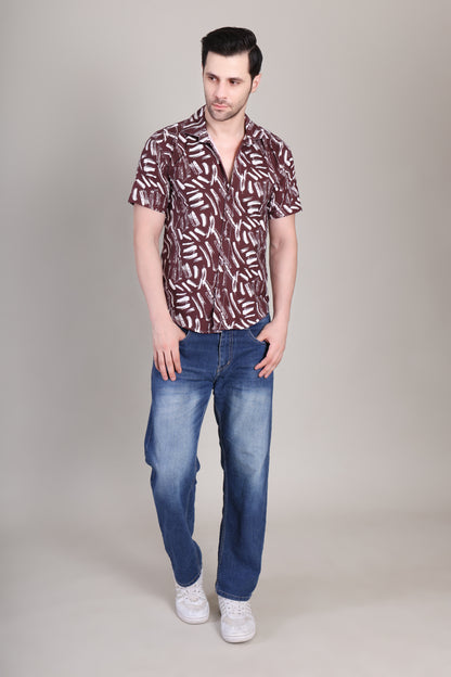 Men's Casual Printed Half Sleeve Shirt – Maroon | UHSS-127