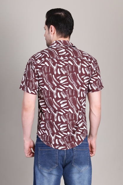 Men's Casual Printed Half Sleeve Shirt – Maroon | UHSS-127