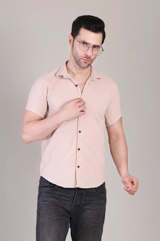Men's Casual Half Sleeve Shirt - Peach | SHS-143