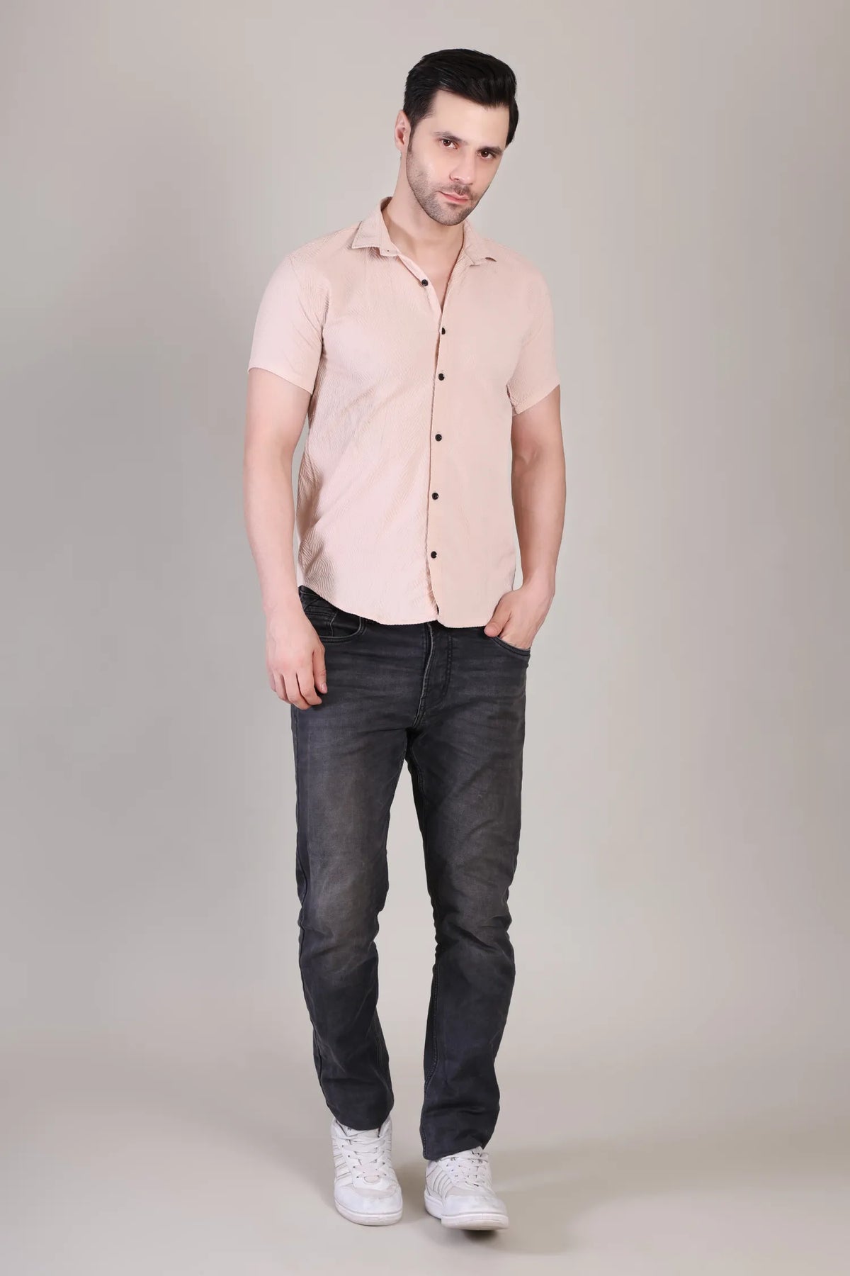 Men's Casual Half Sleeve Shirt - Peach | SHS-143
