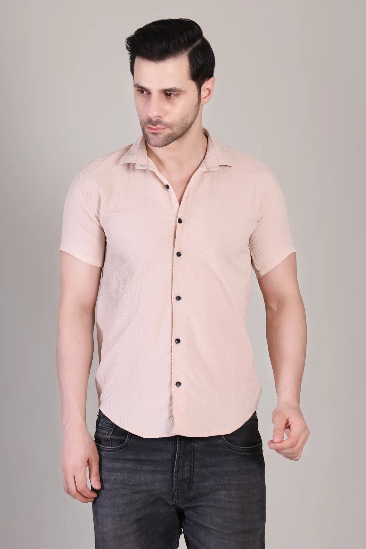 Men's Casual Half Sleeve Shirt - Peach | SHS-143