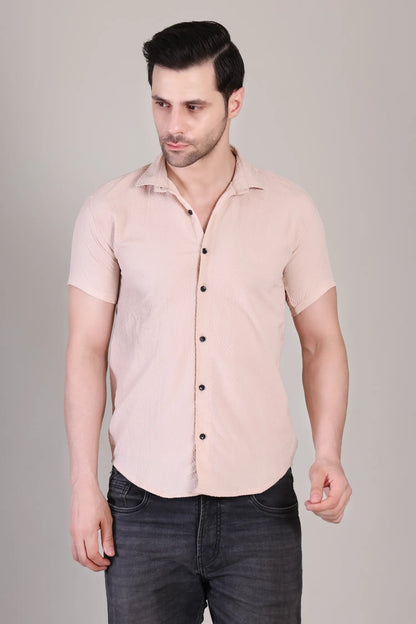 Men's Casual Half Sleeve Shirt - Peach | SHS-143