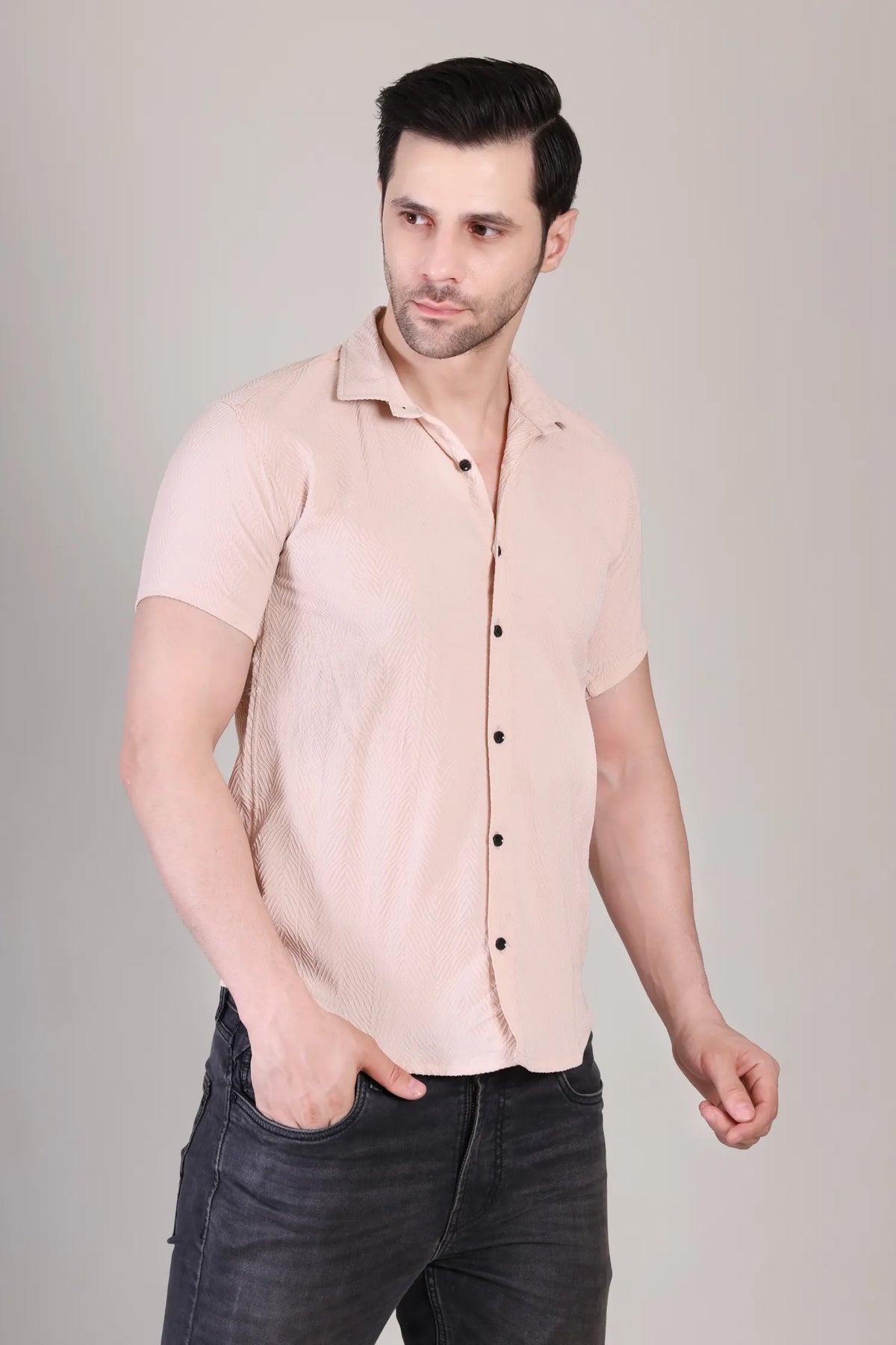 Men's Casual Half Sleeve Shirt - Peach | SHS-143
