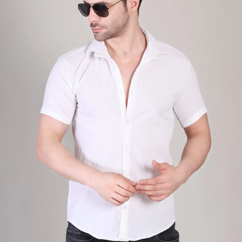 Men's Casual Half Sleeve Shirt - White | SHS-142
