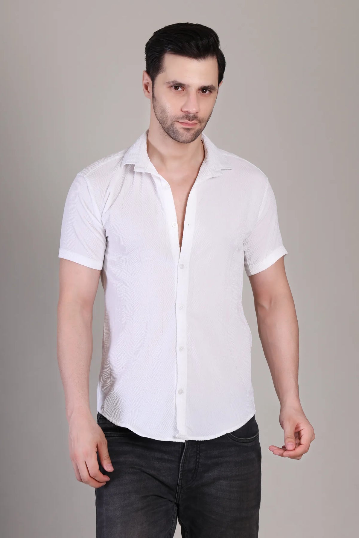 Men's Casual Half Sleeve Shirt - White | SHS-142