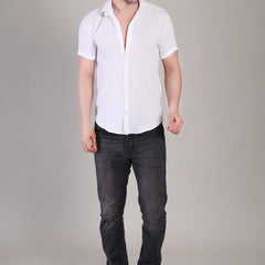 Men's Casual Half Sleeve Shirt - White | SHS-142