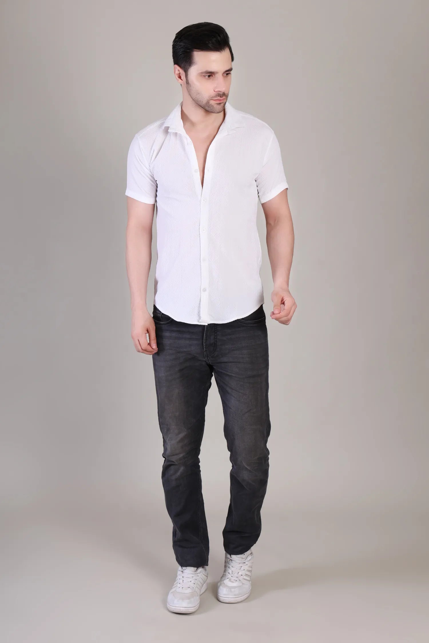 Men's Casual Half Sleeve Shirt - White | SHS-142
