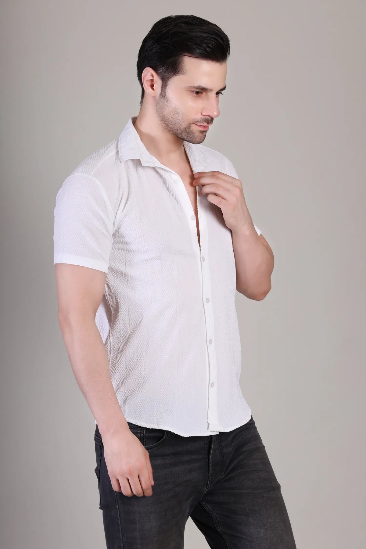Men's Casual Half Sleeve Shirt - White | SHS-142