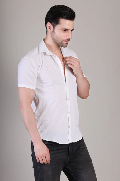 Men's Casual Half Sleeve Shirt - White | SHS-142