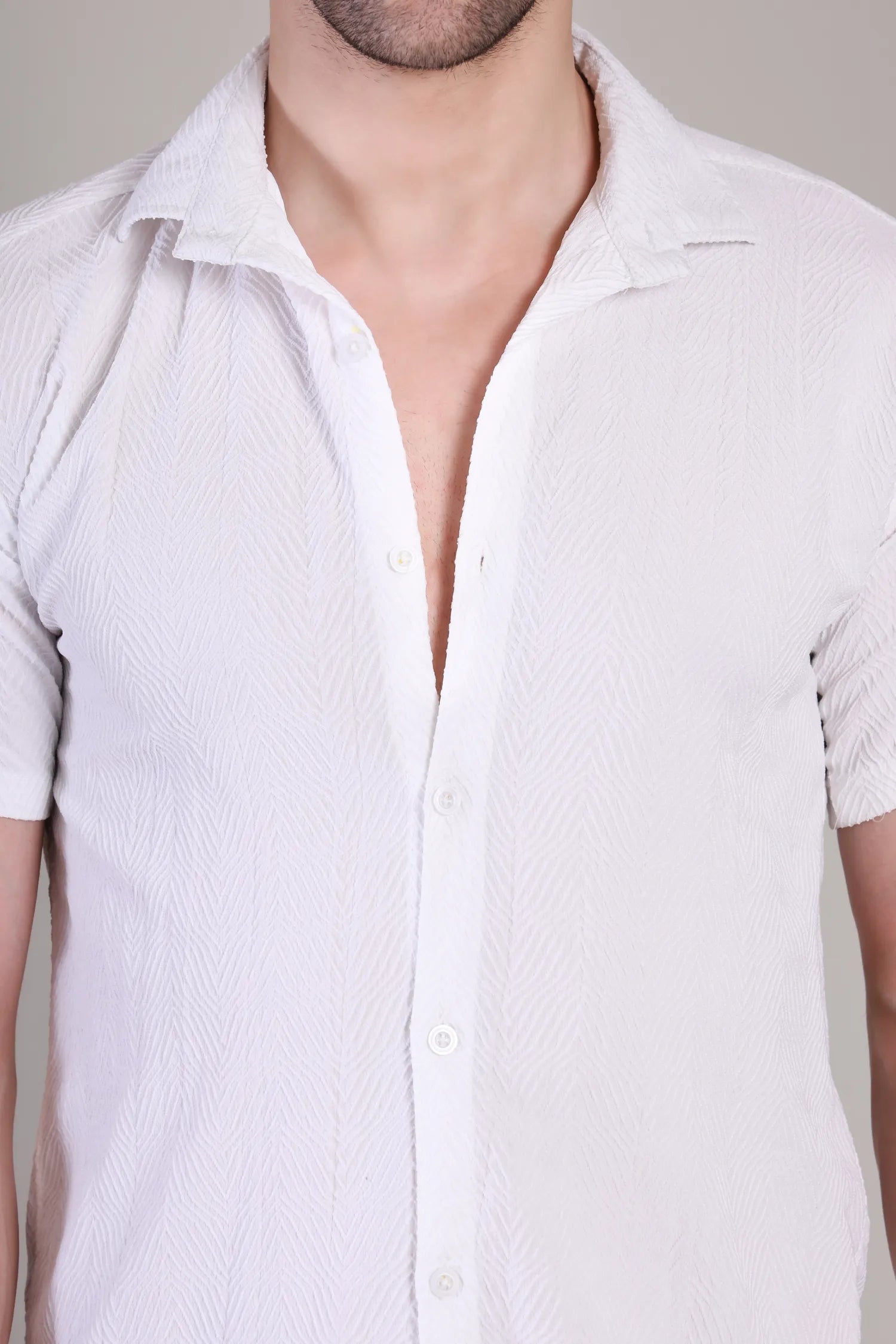 Men's Casual Half Sleeve Shirt - White | SHS-142