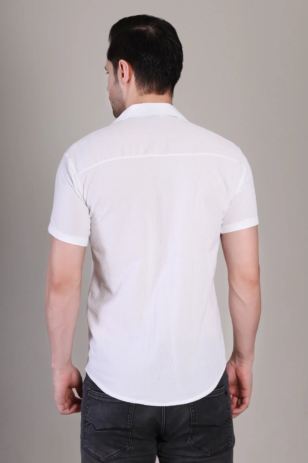 Men's Casual Half Sleeve Shirt - White | SHS-142