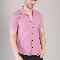 Men's Casual Half Sleeve Shirt - Pink | SHS-141