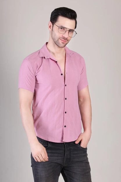Men's Casual Half Sleeve Shirt - Pink | SHS-141