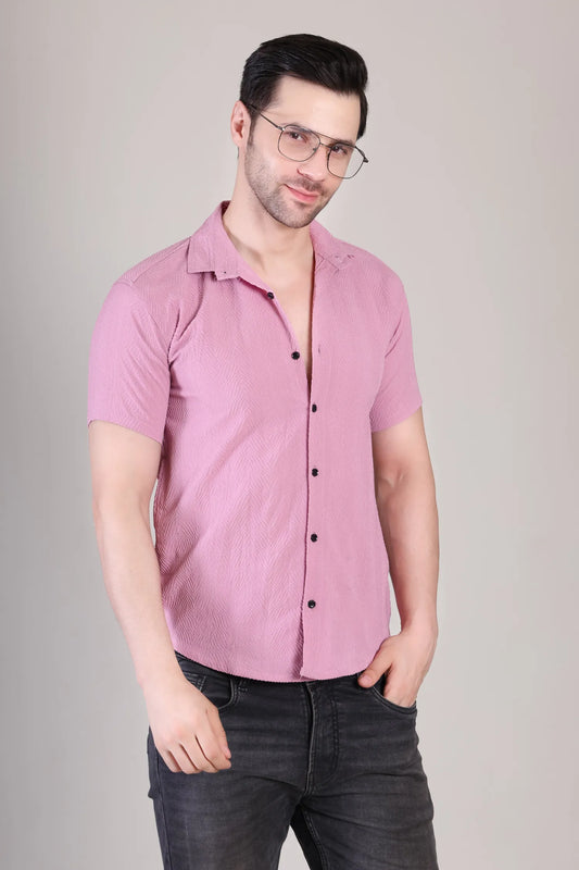 Men's Casual Half Sleeve Shirt - Pink | SHS-141