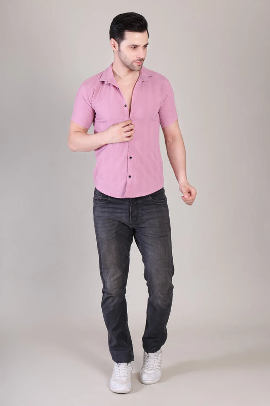 Men's Casual Half Sleeve Shirt - Pink | SHS-141