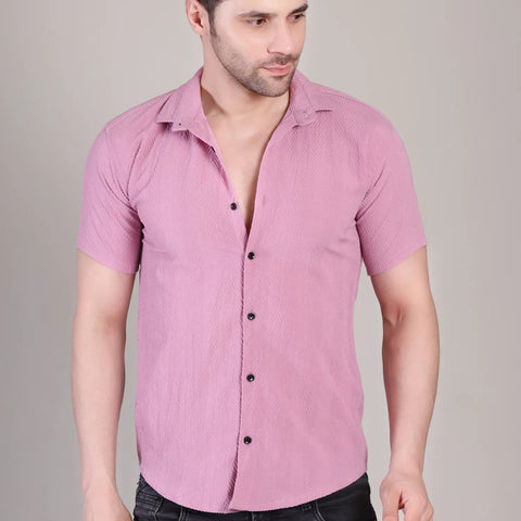 Men's Casual Half Sleeve Shirt - Pink | SHS-141