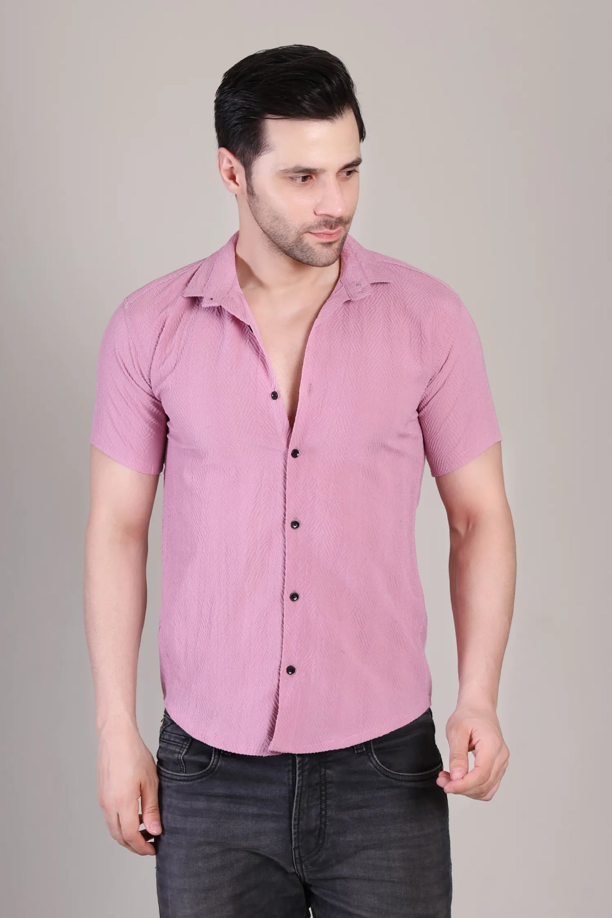 Men's Casual Half Sleeve Shirt - Pink | SHS-141