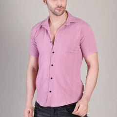 Men's Casual Half Sleeve Shirt - Pink | SHS-141