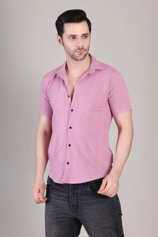 Men's Casual Half Sleeve Shirt - Pink | SHS-141