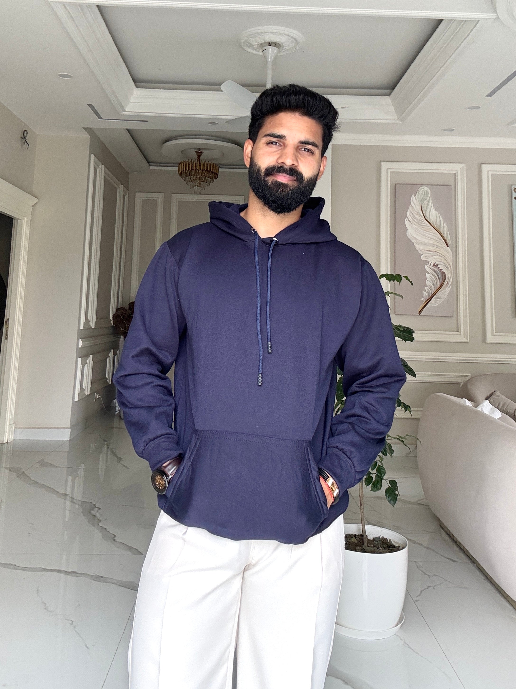 Men Dark Blue Hoodie for Winter | HD-411